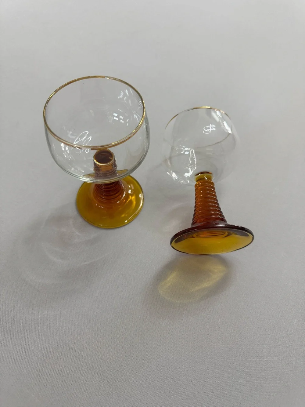 Vintage Luminarc France Amber Beehive Bourbon Cocktail Wine Glasses Set of 2